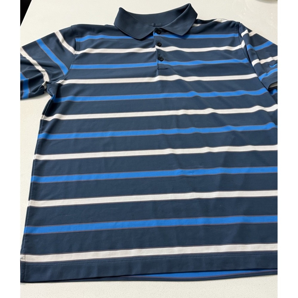 Nike Blue Striped Golf Polo Shirt Tour Performance Dri Fit Mens‎ Size Large